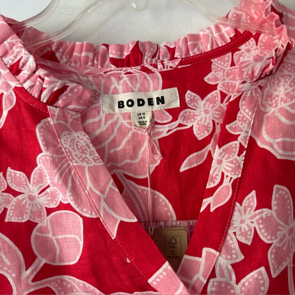 Boden Grace Linen Top Blouse Floral Red and Pink Size 6 linen - Picture 4 of 7